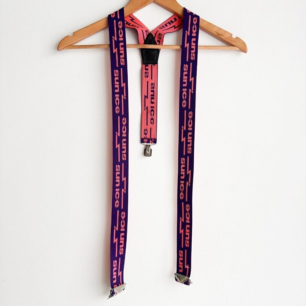 Vintage SUNICE Reversible Pink Purple Elastic Suspenders